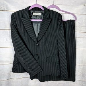 Tahari ASL Black Pinstriped Career Skirt Suit